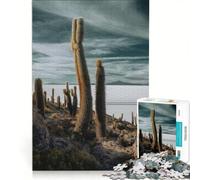 Rompecabezas de 1000 Piezas para Adultos: Jardín de Cactus en el Salar de Uyuni Juego Educativo, desafío difícil, fortalece el Amor Entre Parejas 50x75cm