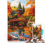 Rompecabezas de 1000 Piezas para Adultos Jardín japonés con koi Juguetes de Entretenimiento Familiar Mejorar el Amor Entre Parejas 75x50cm