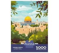 Rompecabezas De 1000 Piezas para Adultos Jerusalem, Palestine Illustration Rompecabezas para Adultos Juguete Decoración De Pared Decoración del Hogar Interacción Entre Padres E Hijos 70x50cm/1000pcs