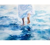 Rompecabezas de 1000 piezas para adultos, Jesús camina sobre el agua, arte religioso, regalos cristianos, aguas tranquilas, escena milagrosa, decoración de oficina y hogar, arte en acuarela azul y