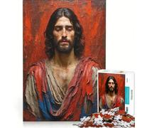 Rompecabezas de 1000 Piezas para Adultos Jesús con túnica roja y Azul, Juego Imposible, análisis y lógica, fortalece el Amor Entre Parejas 38x52cm