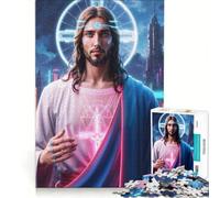 Rompecabezas de 1000 Piezas para Adultos Jesús en la era neón Juguetes para armar, para Mejorar la Memoria cumpleaños y Navidad 38x52cm
