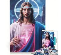 Rompecabezas de 1000 Piezas para Adultos Jesús en la era neón Juguetes para armar, para Mejorar la Memoria cumpleaños y Navidad 50x75cm