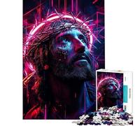 Rompecabezas de 1000 Piezas para Adultos Jesús en Luces de neón Rompecabezas Relajante para Adultos Decoración de Pared cumpleaños y Navidad (tamaño 38x26cm)