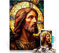Rompecabezas de 1000 Piezas para Adultos Jesús en vitrales Hecho de cartón para y a Partir de 14 años Juegos educativos Regalos de Amigo Secreto tamaño:38x52cm