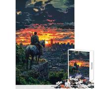 Rompecabezas de 1000 Piezas para Adultos Jinete postapocalíptico con Vistas a la Ciudad Puesta de Sol decoración del hogar Juguetes Regalo de cumpleaños Juego práctico Actividades Divertidas en casa