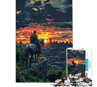 Rompecabezas de 1000 piezas para adultos Jinete postapocalíptico contemplando la puesta de sol en la ciudad Desafío educativo Juego de ingenio para carreras de velocidad manual para mayores de 14 años