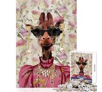 Rompecabezas de 1000 Piezas para Adultos Jirafa con Gafas de Sol Chanel Juego Imposible Ideal para Pasar el Tiempo en casa Juguete Educativo para Fortalecer el Amor en Pareja (38x52cm)