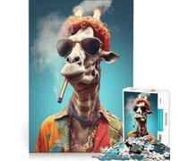 Rompecabezas de 1000 Piezas para Adultos Jirafa Hippie fumando Juego práctico Actividades Divertidas en casa Juego con un diseño Precioso 38x52cm