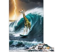 Rompecabezas de 1000 Piezas para Adultos: Jirafa surfeando en una tormenta. Rompecabezas de cartón para Adultos. Juegos Familiares. 1000 Piezas (75 x 50 cm).