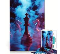 Rompecabezas de 1000 Piezas para Adultos,Juego de ajedrez con Humo y Luces de neón,Juego de Habilidad Mental preciso y Divertido,Juego de Paz, (38x52cm)