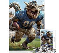 Rompecabezas de 1000 Piezas para Adultos Juegos Familiares de fútbol Americano con Dinosaurios Ideales para la diversión en Familia Incluye póster y Hoja de Preguntas y respuestas (50x75cm)