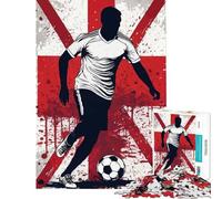 Rompecabezas de 1000 Piezas para Adultos Jugador de fútbol inglés con Bandera Grunge Desafío de Inteligencia Cerebral Juguetes adictivos Juego práctico Decoración de Pared Ideas de Regalo (38x26cm)