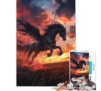 Rompecabezas de 1000 Piezas para Adultos Juguete de Caballo Alado Negro Juego Intelectual Educativo Divertido y con Humor Regalo de cumpleaños tamaño 38x26cm