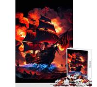 Rompecabezas de 1000 Piezas para Adultos Juguete de Galeón Ardiente decoración de Pared Regalo de cumpleaños colección de Artistas de Impossible Game Bellas Artes tamaño 50x75cm