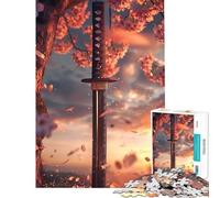 Rompecabezas de 1000 Piezas para Adultos Katana Sakura Japonesa Juego de ingenio Juguetes educativos Regalo de cumpleaños análisis y lógica (tamaño 75x50cm)