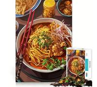 Rompecabezas de 1000 Piezas para Adultos Khao SOI,Plato de Fideos del Norte de Tailandia Decoración de Bordes limpios Actividad Mental Divertida y fácil Regalo Ideal para cumpleaños y para Fortalecer