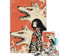 Rompecabezas de 1000 Piezas para Adultos Kimono Girl Wolf Yokai Desafío Educativo Arte de Pared Juegos Familiares para Mayores de 14 años (38x52cm)