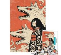 Rompecabezas de 1000 Piezas para Adultos Kimono Girl Wolf Yokai Desafío Educativo Arte de Pared Juegos Familiares para Mayores de 14 años (38x26cm)