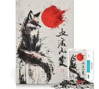 Rompecabezas de 1000 Piezas para Adultos Kitsune de Luna de Sangre,Pintura a la Tinta,decoración de Ajuste Limpio,Actividad Cerebral Divertida,Juego Acogedor,Regalo Festivo de Ocio 38x26cm