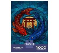 Rompecabezas De 1000 Piezas para Adultos Koi Fish Yin Yang Stained Glass Rompecabezas para Adultos Juego De Ingenio Una Obra De Arte Interacción Entre Padres E Hijos 70x50cm/1000pcs