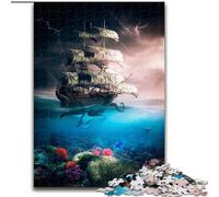 Rompecabezas de 1000 Piezas para Adultos, Kraken ataca un Barco Pirata de Madera, Ideal para diversión Familiar, relajación y Regalos navideños, 50x75cm, Fiesta de cumpleaños para Hombres y Mujeres