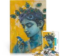 Rompecabezas de 1000 Piezas para Adultos Krishna con Plumas de Pavo Real para divertirse en Familia Juego de desafío único 75x50cm