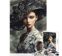 Rompecabezas de 1000 Piezas para Adultos La enigmática Dama con Sombrero Negro ornamentado Juego Imposible de Carreras de Velocidad Manual Juguetes antiestrés cumpleaños y Navidad