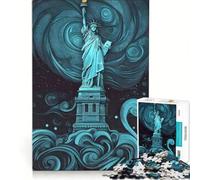 Rompecabezas de 1000 Piezas para Adultos La Estatua de la Libertad en la Noche decoración de Pared Juguete para la interacción Entre Padres e Hijos 38x26cm