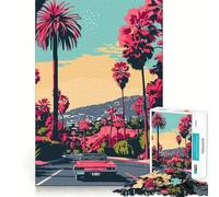 Rompecabezas de 1000 Piezas para Adultos LA Evening Vaporwave Arte de Corte Fino Juego de Habilidades de Pensamiento Juego de Tiempo Tranquilo Exhibición de Arte navideño (38x26cm)