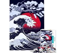 Rompecabezas de 1000 Piezas para Adultos La Gran Ola con Flores de Cerezo Actividades Divertidas para Hacer en casa Decoración artística para el hogar Juegos relajantes Apto para Mayores de 14 años