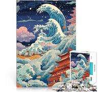 Rompecabezas de 1000 Piezas para Adultos La Gran Ola, Estilo japonés Juegos Divertidos con Piezas de Formas aleatorias Que se entrelazan Completamente 52x38cm