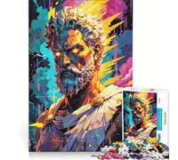 Rompecabezas de 1000 Piezas para Adultos La ira del Dios del Trueno Zeus Rey del Olimpo Juguete antiestrés decoración póster y Hoja de curiosidades a Juego 38x52cm