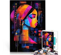Rompecabezas de 1000 Piezas para Adultos La Joven de la Perla - Retrato Abstracto de neón Juguetes de Juego desafiantes Regalo Divertido 52x38cm