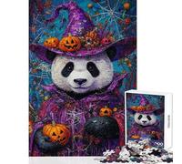 Rompecabezas de 1000 Piezas para Adultos La Magia de Halloween del Panda Juego Educativo Divertido y humorístico Decoración de Pared Gran Regalo para los Amantes de los Videojuegos (50x75cm)