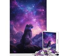 Rompecabezas de 1000 Piezas para Adultos La Mirada cósmica del Guepardo - Juego práctico de Corte de precisión Juguete Educativo desafío Educativo (38x52cm)