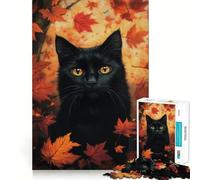 Rompecabezas de 1000 Piezas para Adultos La Mirada del Gato en otoño - Decoración de Corte preciso,Juguete cognitivo,Juego para el Tiempo Libre,Regalo de cumpleaños (38x52cm)