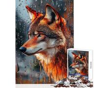 Rompecabezas de 1000 Piezas para Adultos La Mirada del Lobo bajo la Lluvia Rompecabezas para Adultos Juegos Familiares Regalos para Mujeres Regalos para Reducir el estrés (Tamaño 50x75cm)
