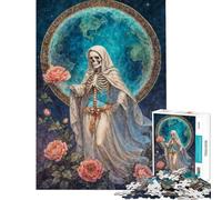 Rompecabezas de 1000 Piezas para Adultos La Niña Blanca Santa Muerte con túnica Blanca y Rosas Rompecabezas para Adultos Juguete decoración de Pared difícil único Ideal para cumpleaños y Regalos