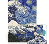 Rompecabezas de 1000 Piezas para Adultos La Noche Estrellada Frente a Kanagawa Juegos Familiares Divertidos y con Humor cumpleaños 38x26cm
