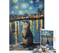 Rompecabezas de 1000 Piezas para Adultos La Noche Estrellada Nutria Juegos Divertidos para Adultos Vacaciones en casa Matar el Tiempo difícil y desafiante (tamaño 38x52cm)