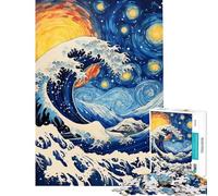 Rompecabezas de 1000 Piezas para Adultos La Noche Estrellada y la Gran Ola Rompecabezas para Adolescentes Juguetes antiestrés Divertidos y con Humor Actividades entretenidas en casa (tamaño 50x75cm)