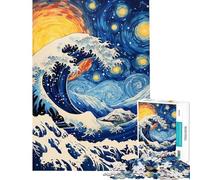 Rompecabezas de 1000 Piezas para Adultos La Noche Estrellada y la Gran Ola Rompecabezas para Adolescentes Juguetes de Bricolaje Corte de precisión Un Reto para completar (tamaño 38x52cm)
