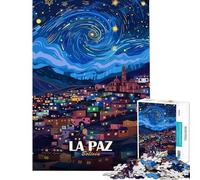 Rompecabezas de 1000 Piezas para Adultos La Paz Bolivia ilustración de la Noche Estrellada Rompecabezas antiestrés (tamaño 38x52cm)