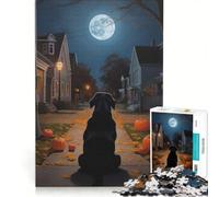 Rompecabezas de 1000 Piezas para Adultos: Labrador Negro, Noche de Halloween, Calle, Juego práctico, difícil y desafiante, Ideal para Decorar el Escritorio 50x75cm