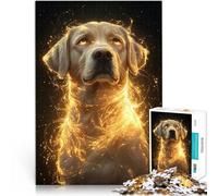 Rompecabezas de 1000 Piezas para Adultos Labrador Retriever con Brillo Dorado - Arte canino místico - Retrato canino Encantado Juguetes de Juego desafiantes Buen Regalo 38x26cm