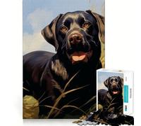 Rompecabezas de 1000 Piezas para Adultos Labrador Retriever Negro en Hierba Alta Decoración Elegante y Funcional,Juego Divertido y lúdico,Juego de la Paz,Actividad de cumpleaños 38x52cm