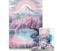 Rompecabezas de 1000 Piezas para Adultos: Lago de montaña con cerezos en Flor, Juegos Divertidos, interacción Entre Padres e Hijos, con póster y Hoja de Preguntas a Juego 38x52cm