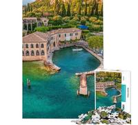 Rompecabezas de 1000 Piezas para Adultos Lago di Garda San Vigilio Rompecabezas para Adolescentes Vacaciones en casa Matar el Tiempo Lista de Deseos con Papá Noel Regalos y cumpleaños únicos 38x26cm