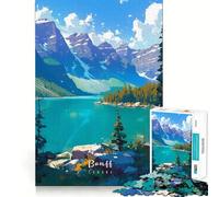 Rompecabezas de 1000 Piezas para Adultos Lago panorámico de Banff,decoración Ideal para Recortar,Juego de concentración Mental,Juego Relajante,Escena navideña (50x75cm)
